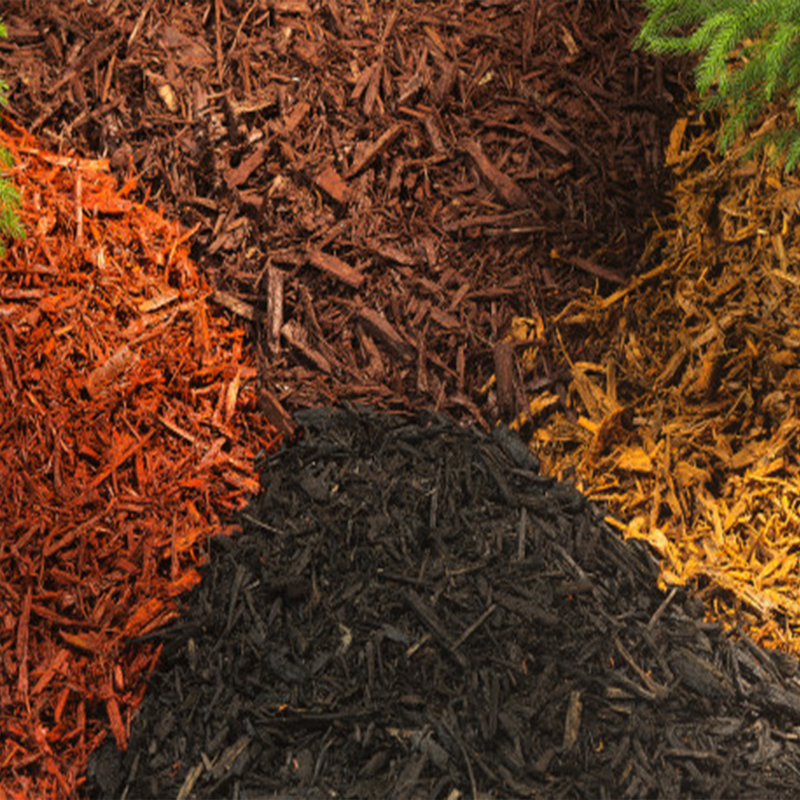 a group of different types of mulch and wood chips.